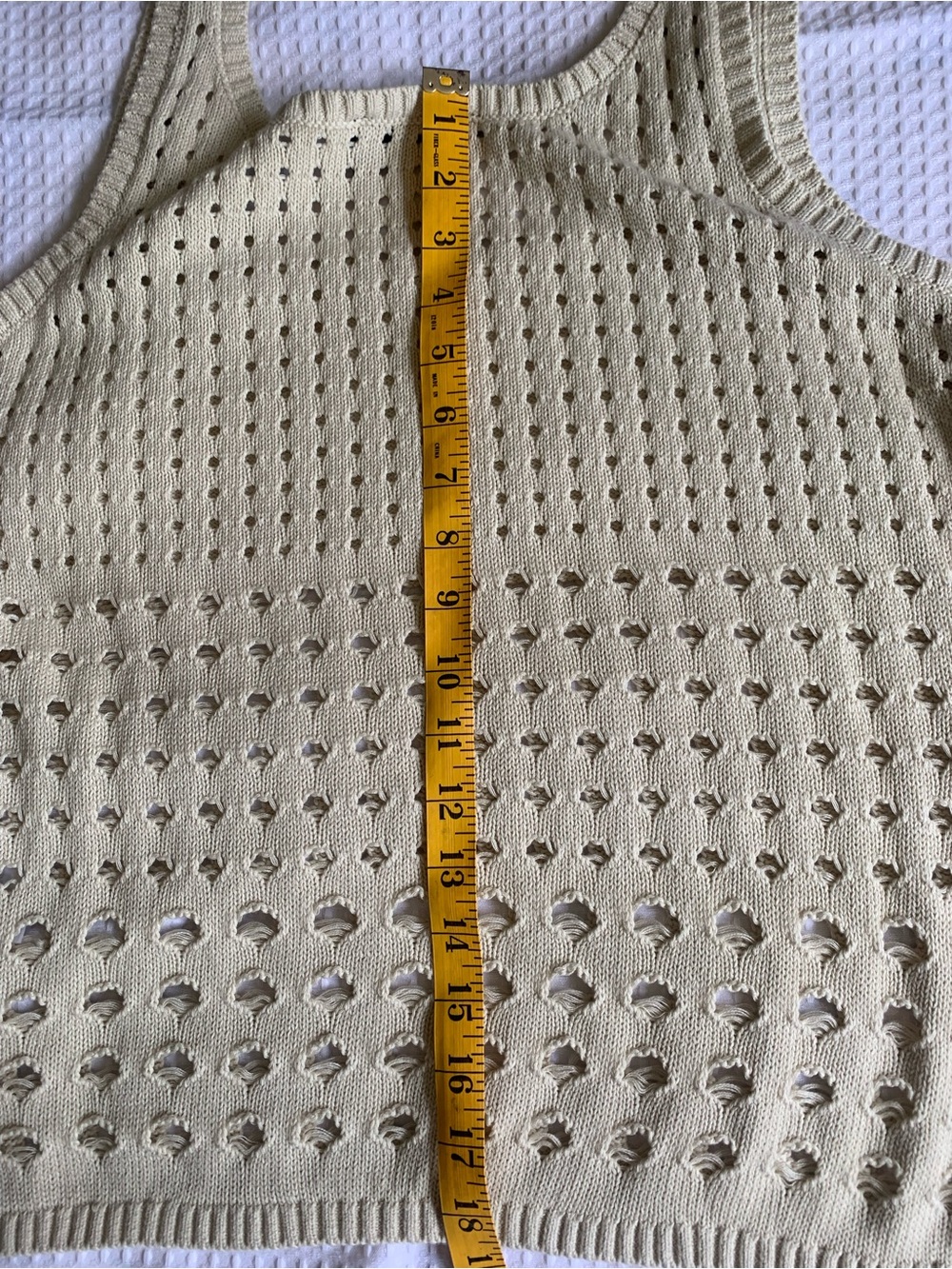 DKNY Cream Cotton Open knit eyelet lightweight coastal Festival Sweater Tank L - Picture 7 of 9